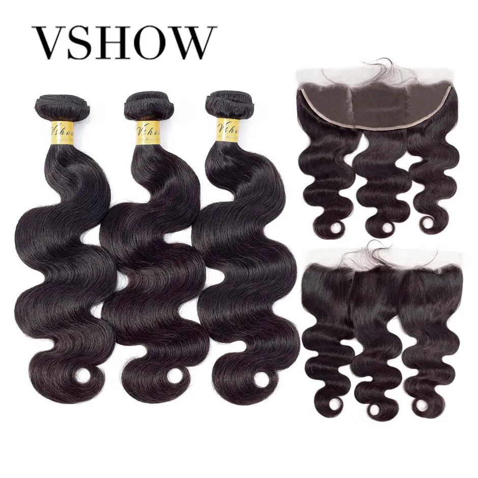 

VSHOW Hair Brazilian Body Wave Human Hair Weave Bundles With Closure Frontal Human Hair Extension 2/3/4 Bundles With Frontal