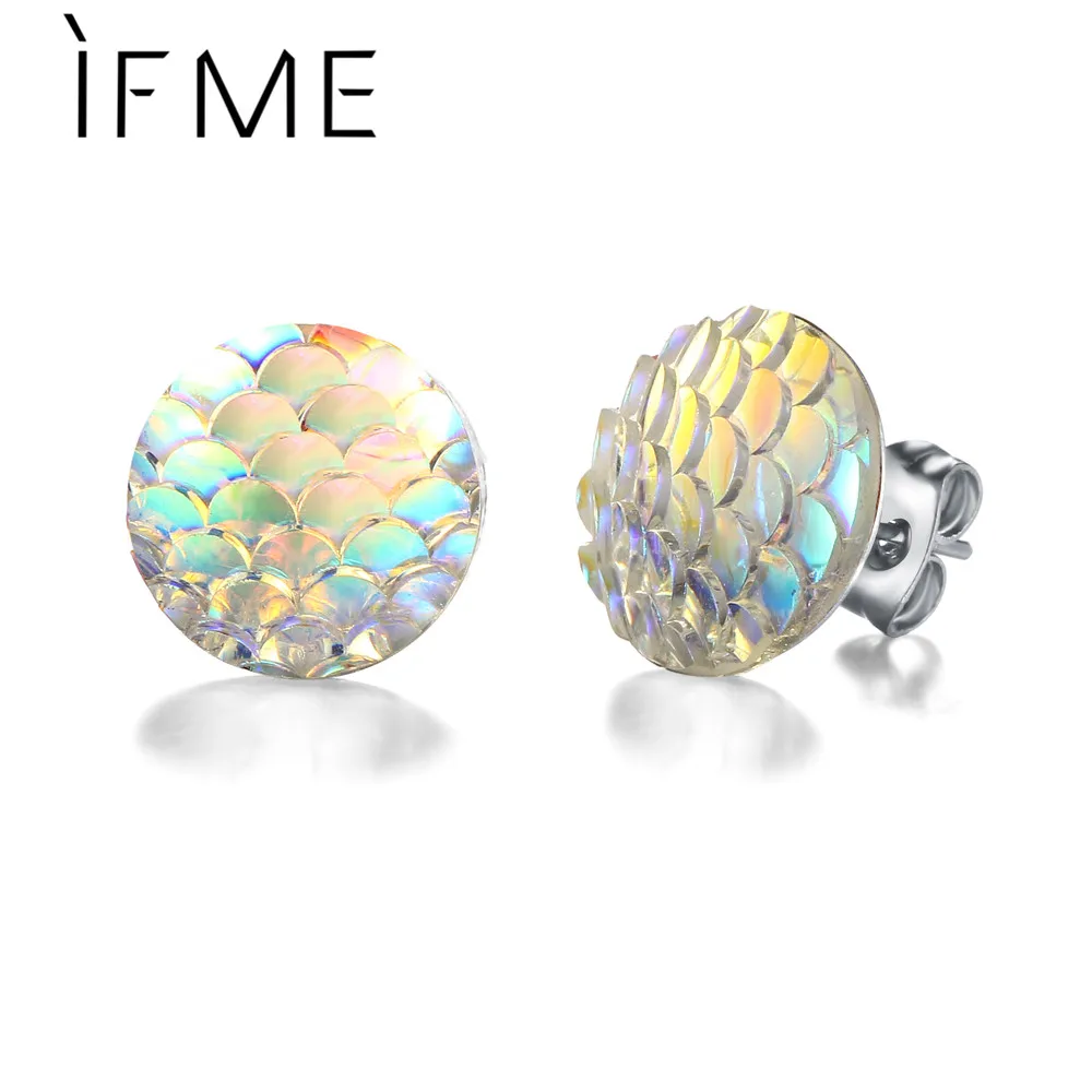 

IF ME Fashion Cute Holographic Faux Stone Stud Earrings Multicolor Mermaid Scale Designs Earrings Jewerly for Party Gift 2017