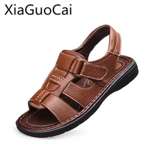 Летние мужские сандалии из натуральной кожи; кожаные мужские сандалии; Высококачественная пляжная противоскользящая обувь для отдыха; мужская обувь