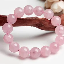 14 мм мадагаскарский розовый натуральный стразы из розового кварца стрейч Круглые Подвески Браслет Femme