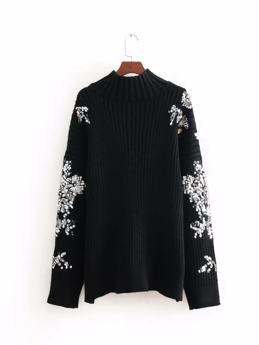 Arvinxia ZA, однотонные женские свитера с цветочными украшениями, новые женские пуловеры с длинными рукавами, Модные свободные вязаные топы с круглым вырезом