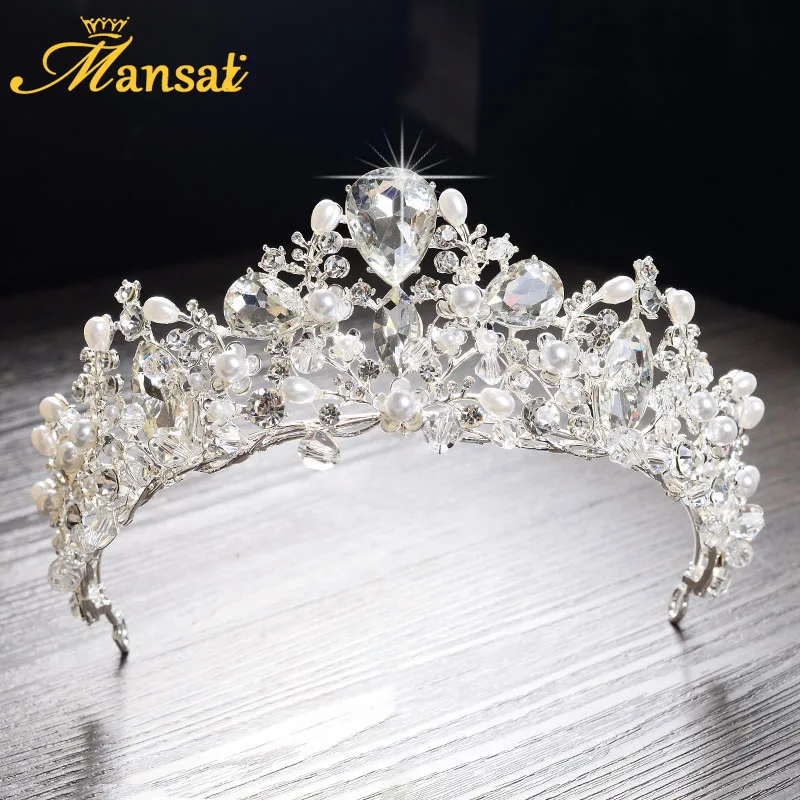 

New Gorgeous Simulated Pearls Queen Crowns and Tiaras Crystal Diademas de novia Brides Hair Jewelry Rhinestone Headpiece HG274