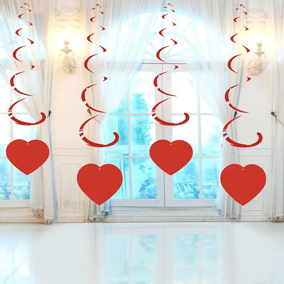 6 шт./лот белый и красный любовь сердце потолок Висячие вихревое украшение украшения для свадебной вечеринки украшение комнаты свадебные принадлежности гирлянда