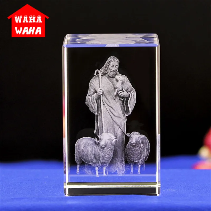 

Jesus 3D Engraved Crystal Gifts Crystal Carving Table Crafts Cross Ornaments Jesus Shepherd Catholic Souvenirs of Jesus Series