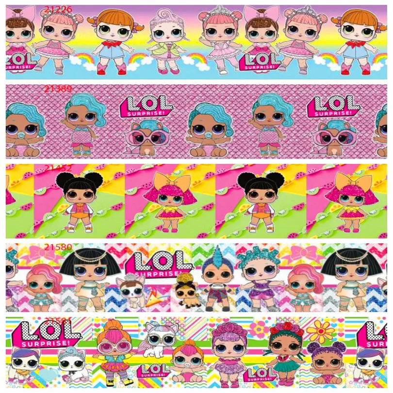 

25 38 50 75mm width baby lol girls dolls Printed polyester Grosgrain Ribbon Satin Ribbon surprise Kids ribbons L10