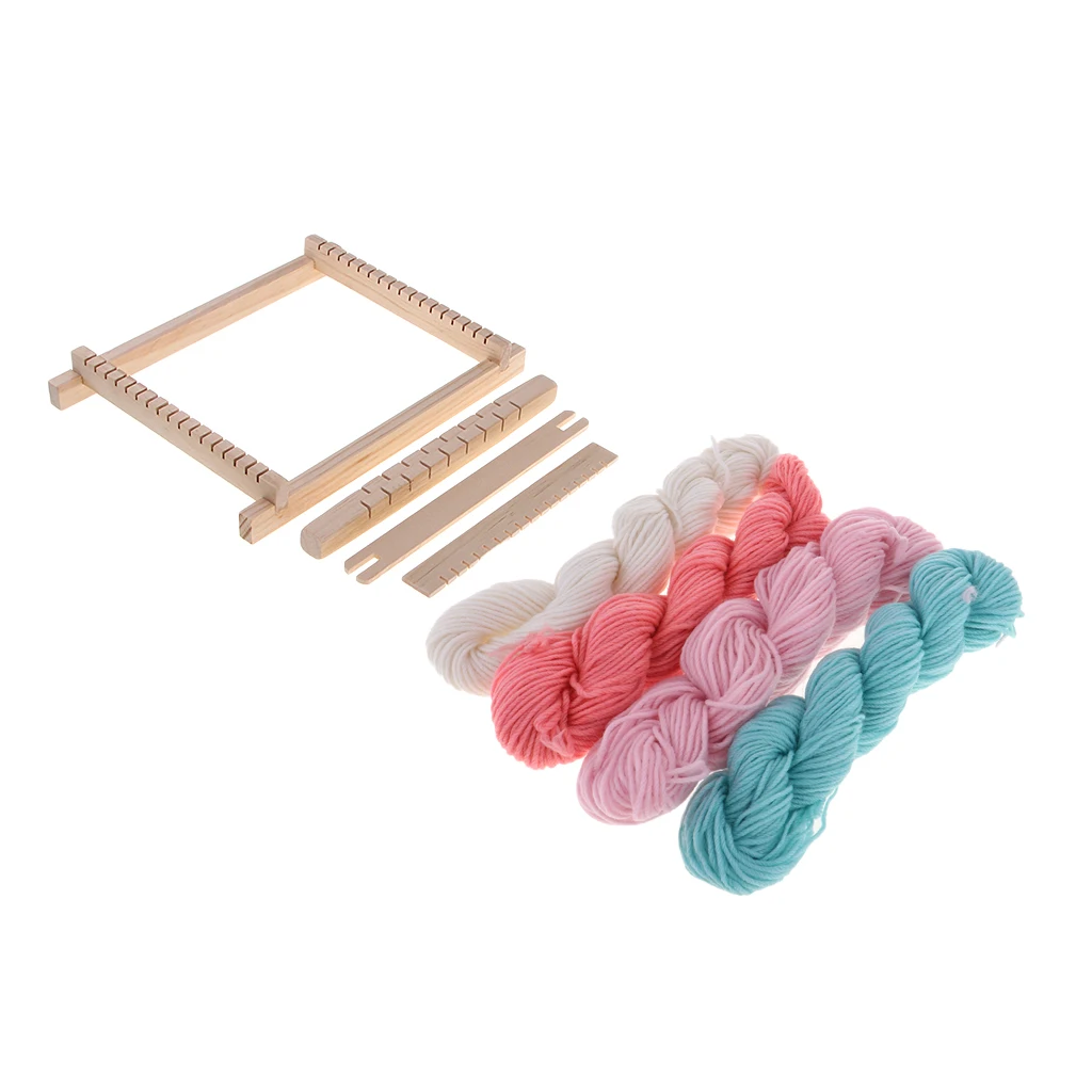 Wooden Traditional Weaving Loom Knitting Tools Handloom Machine Frame with 4  Woolen Yarn for DIY Crafts