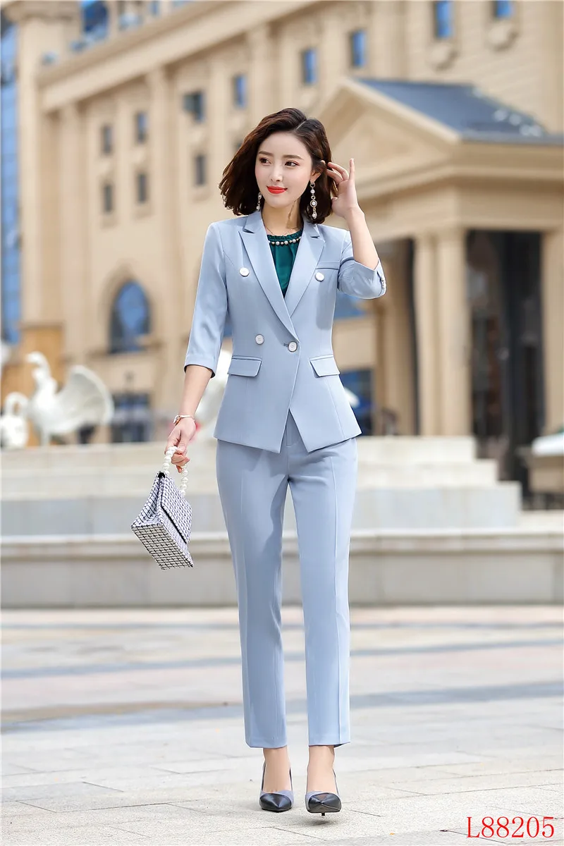 Строгие брюки костюмы для женщин Деловые костюмы Небесно-Голубой ...