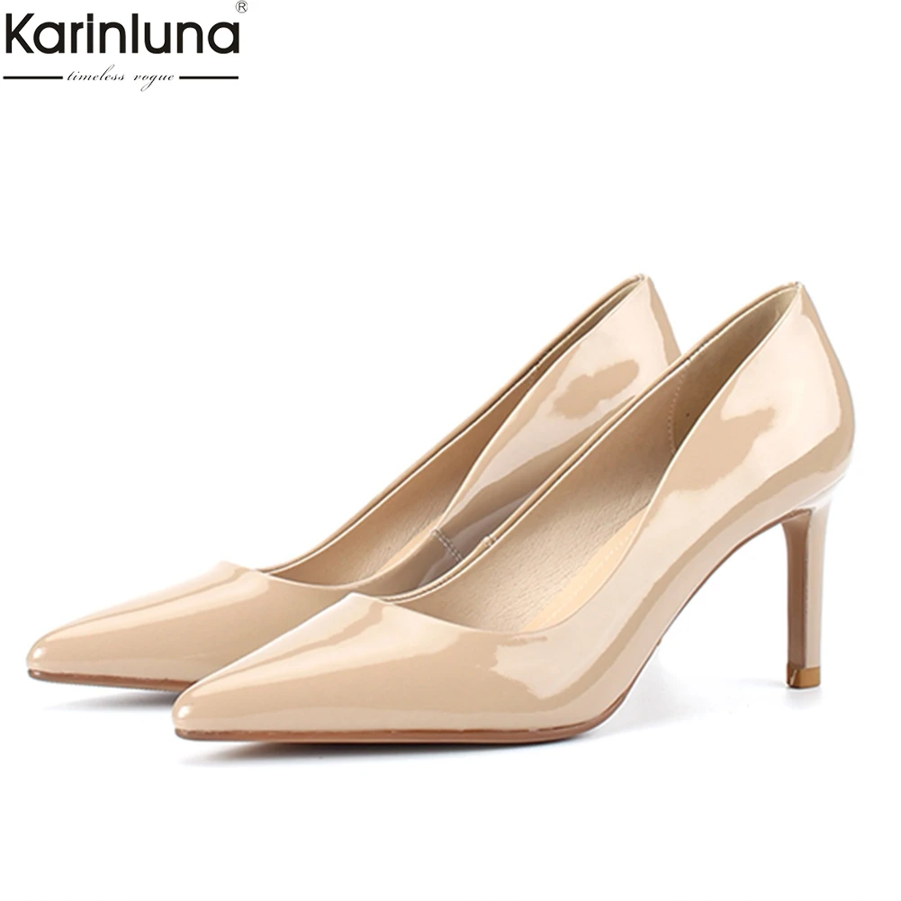 

Karinluna 2019 elegant top quality soft full genuine leather Woman Shoes high Heel Party shoes woman pumps lady shoes