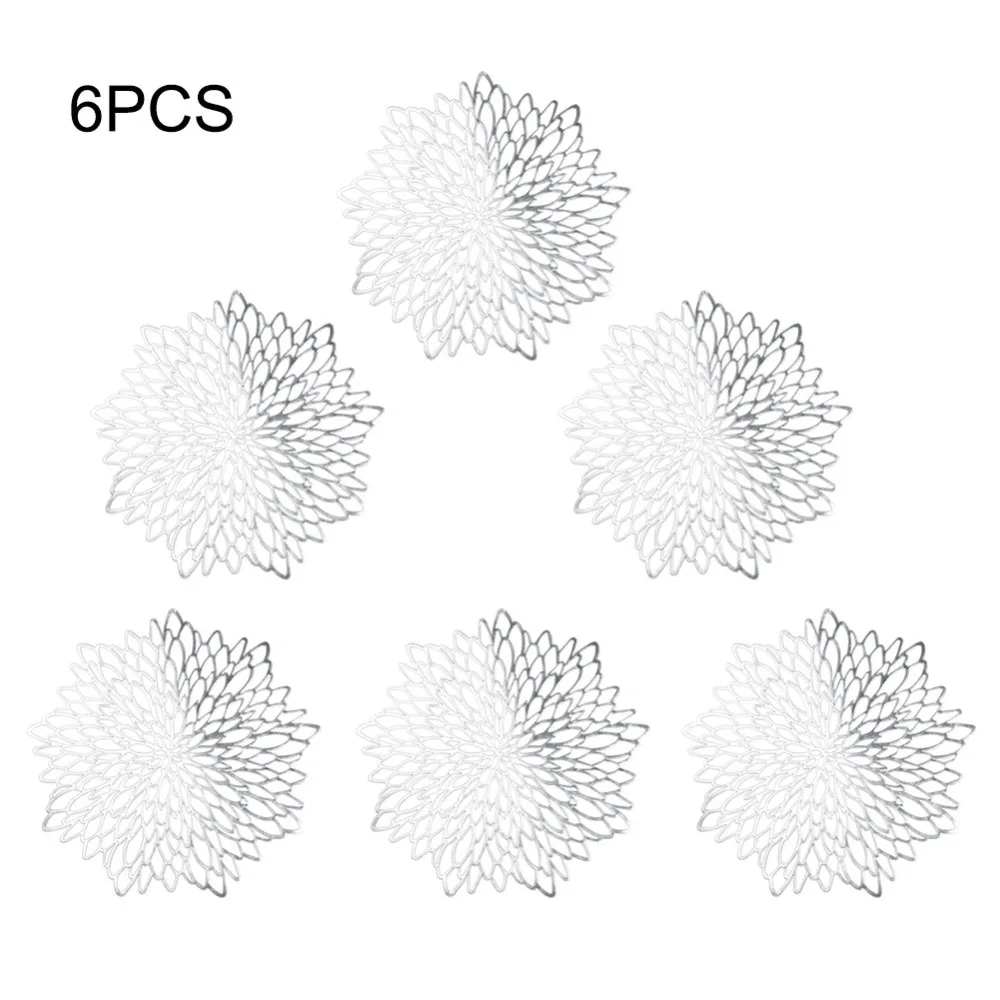 6 шт./компл. серебро/золото ПВХ ажурные салфетки для обеденного стола полая подставка подстаканники столовая миска коврики - Цвет: Silver