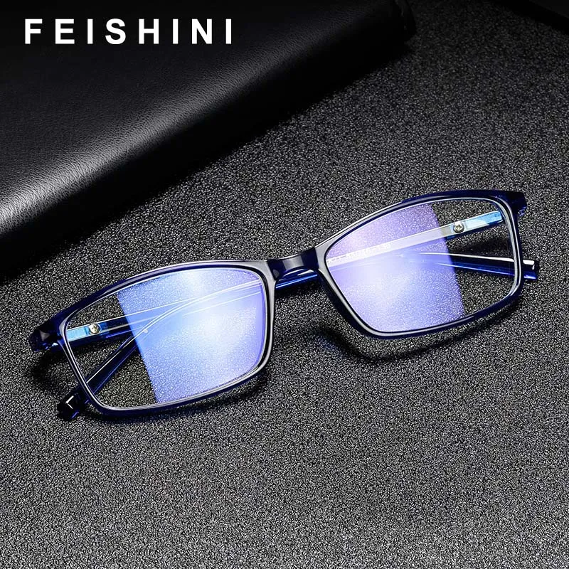 

FEISHINI Rectangle Radiation Protection Women Eyeglasses Frames Anti-blue HD Visual Anti-fatigue Reading Glasses Frames Men