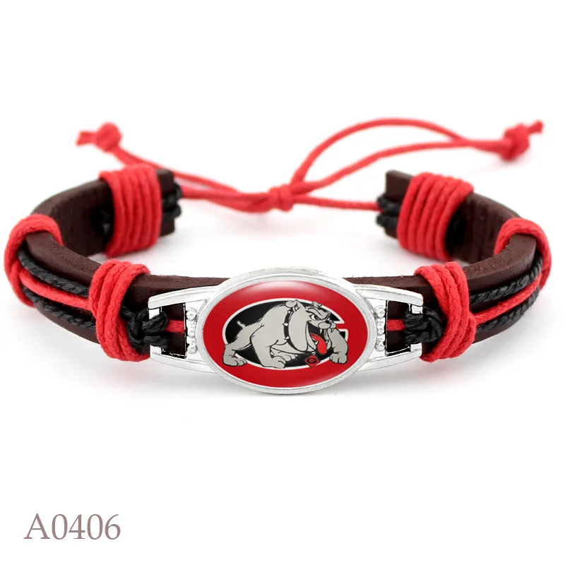 Custom 18*25mm Glass Alabama Charm Genuine Leather Bracelet Sports Team Adjustable Bracelets& Bangles For Man Woman