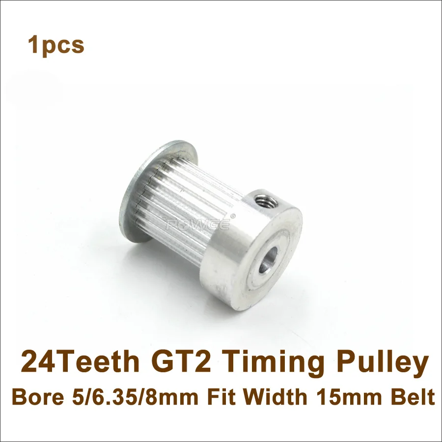 

POWGE 24 Teeth 2GT Timing Pulley Bore 5/6.35/8mm Fit Width 15mm GT2 Timing Belt 24T 24Teeth GT2 Pulley 3D Printer Parts