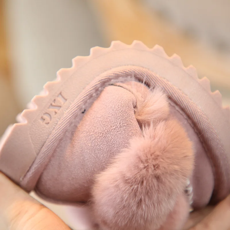 Г. Зимние ботинки из натуральной кожи с помпонами и кроличьим мехом для девочек теплая детская Уличная обувь для малышей, маленьких и больших детей