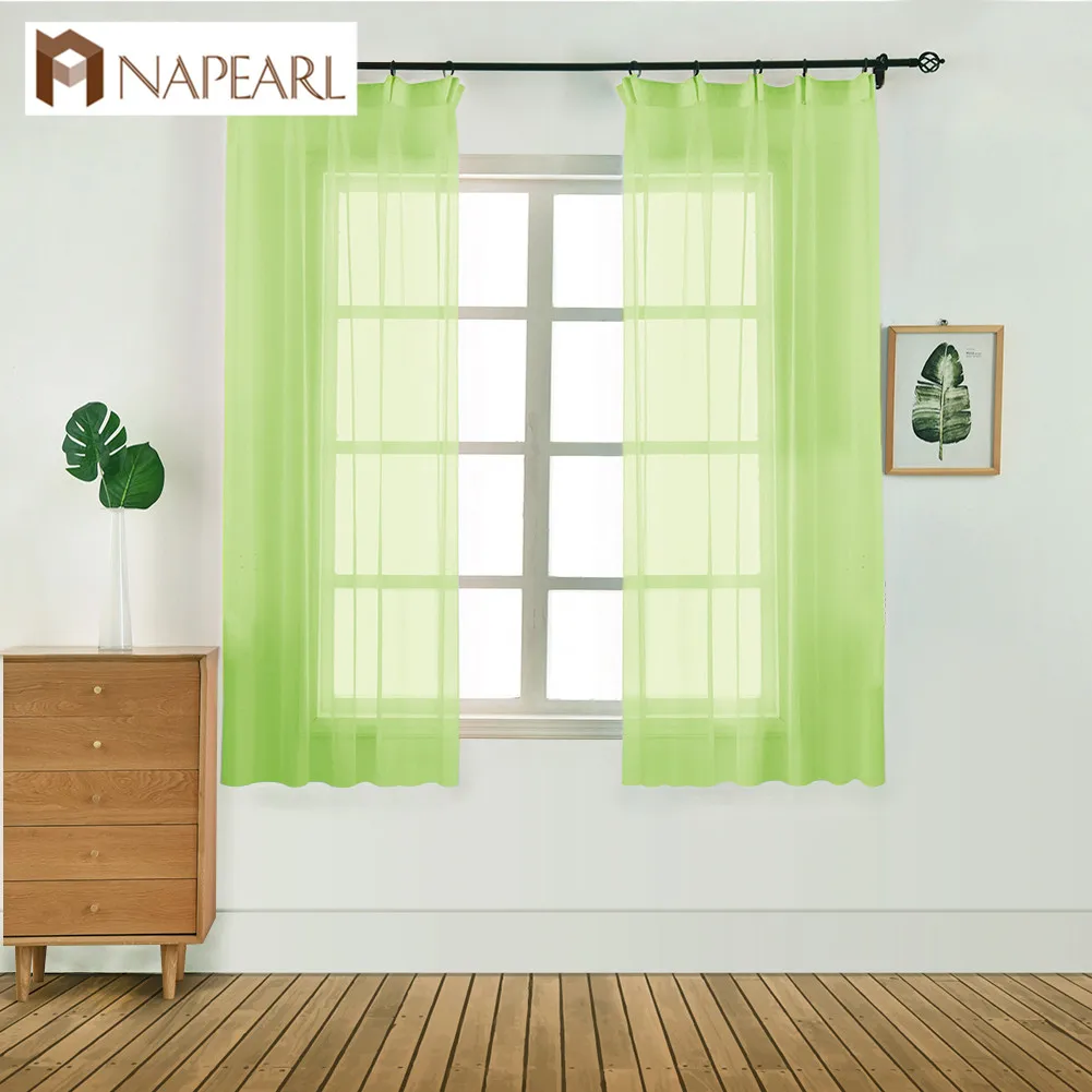 

NAPEARL Voile Solid Short Tulle Curtains Transparent Rainbow Drops For Kitchen Fabric Bedroom Elegant Panel All Match Curtains