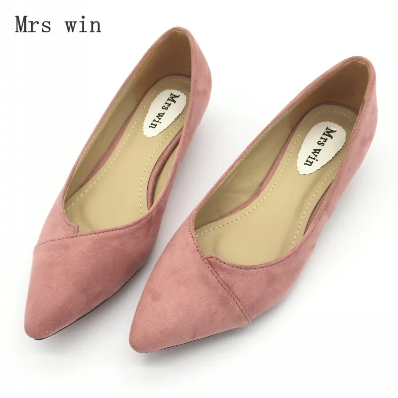 Sexy Pointed Toe Women's Low Heels Pumps Spring Autumn Flock Plain Slip On Spike Heel Pumps shoes for Woman Ladies Single Shoes