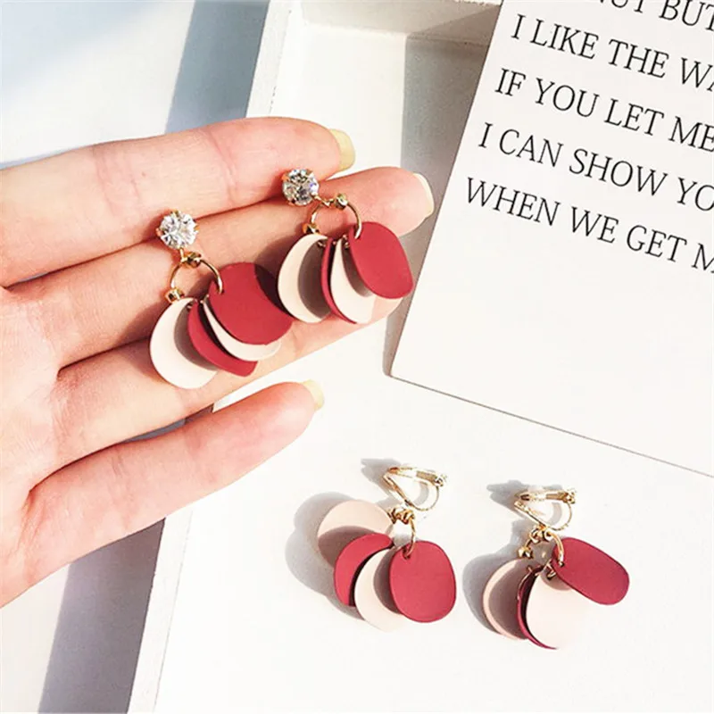 Fashion Circular metal paint earrings Contracted tassel earrings Cute Romantic Contrast color crystal stud earrings for women