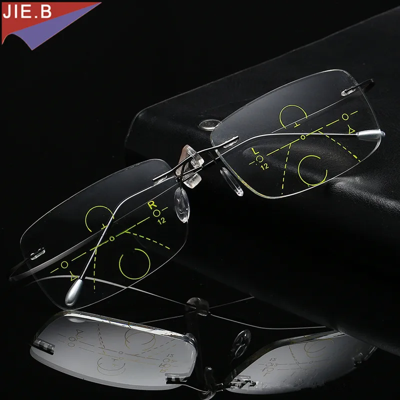 

2018 Titanium alloy Smart Zoom Asymptotically Multi-focal Progressive Reading Glasses Non spherical lenses reading glasses