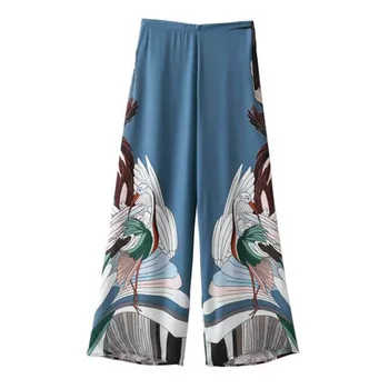 

2020 Pants Women England Style Lanon Full Length Print Flat Wide Leg Pants Harajuku Pantalon Femme Trousers Women