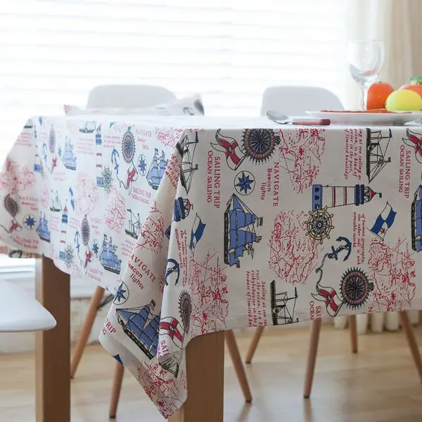 

Cartoon Cotton Linen Table Cloth Mediterranean Style Anchors Print Rectangle Coffee Table Cover manteles para mesa ZB-62