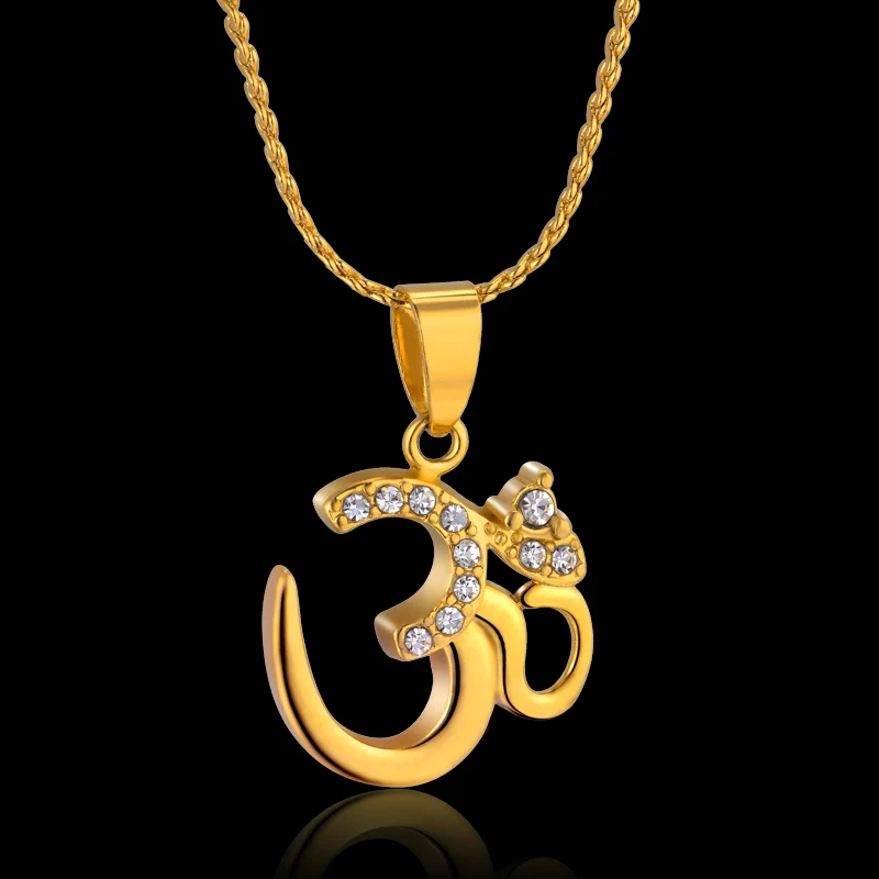Малый индуистской Йога Цепочки и ожерелья подвеска для Для женщин Этническая золото Цвет кубического циркония ожерелье в стиле индуизма религиозных индийские украшения XL819