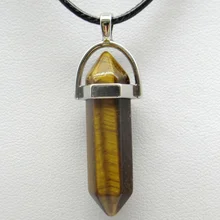 1 шт. натуральный камень тигровый глаз Кристалл Агаты бирюзы шестиугольная колонна форма кулон ожерелье для изготовления ювелирных изделий