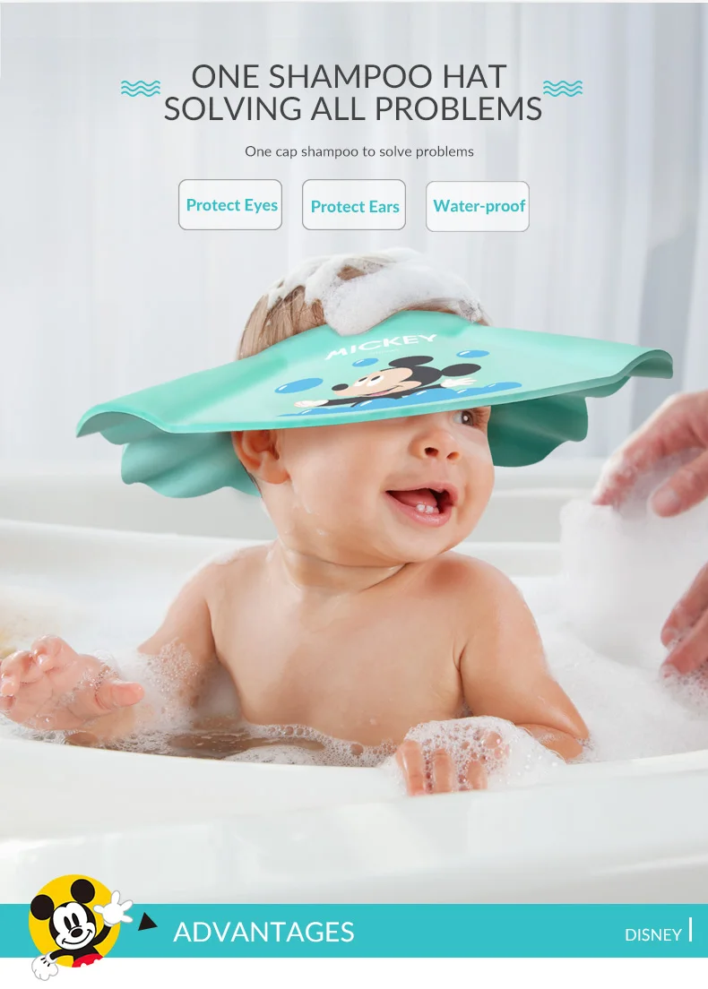 

Disney shampoo cap children's special adjustable baby shower Protect eyes ears shampoo cap EVA waterproof baby care shower cap