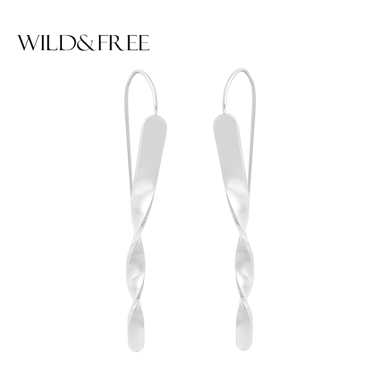 

Wild&Free Trending Women Twisted Dangle Earrings Fashion Jewelry High Quality Gold Silver Color Geometric Drop Earring Wholesale
