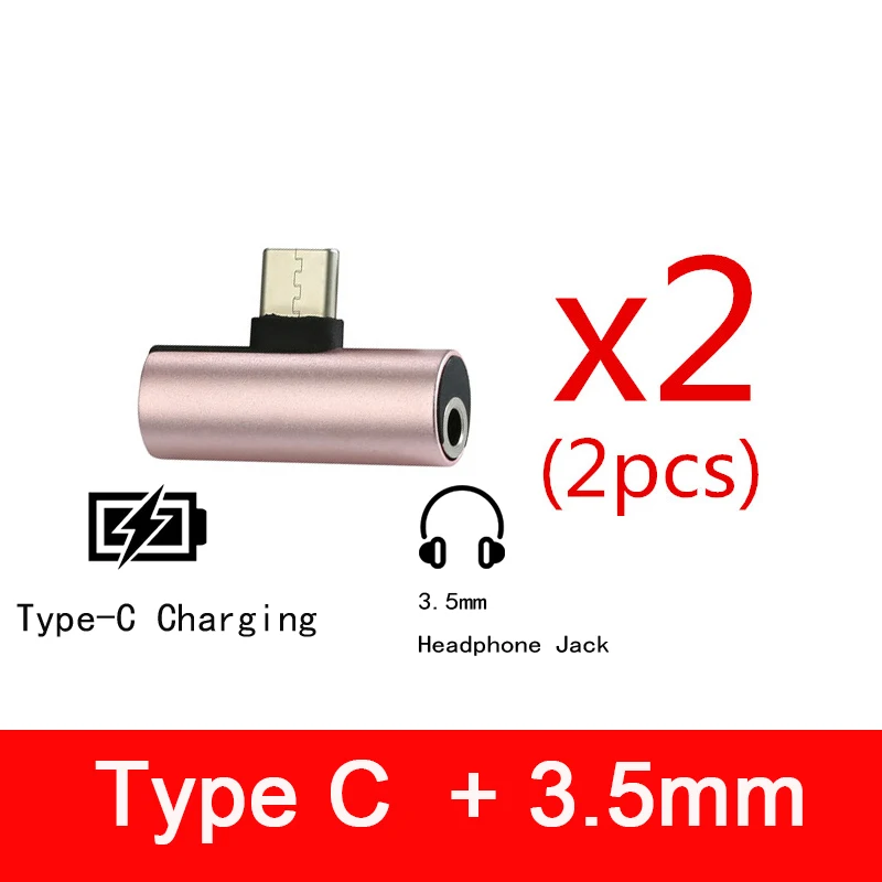 Двойные наушники 3,5 мм разъем и тип c 2 в 1 аудио зарядное устройство для huawei P30 Pro Чехол аудио Chraging для Xiaomi Mi 8 9 - Цвет: 2pcs Pink