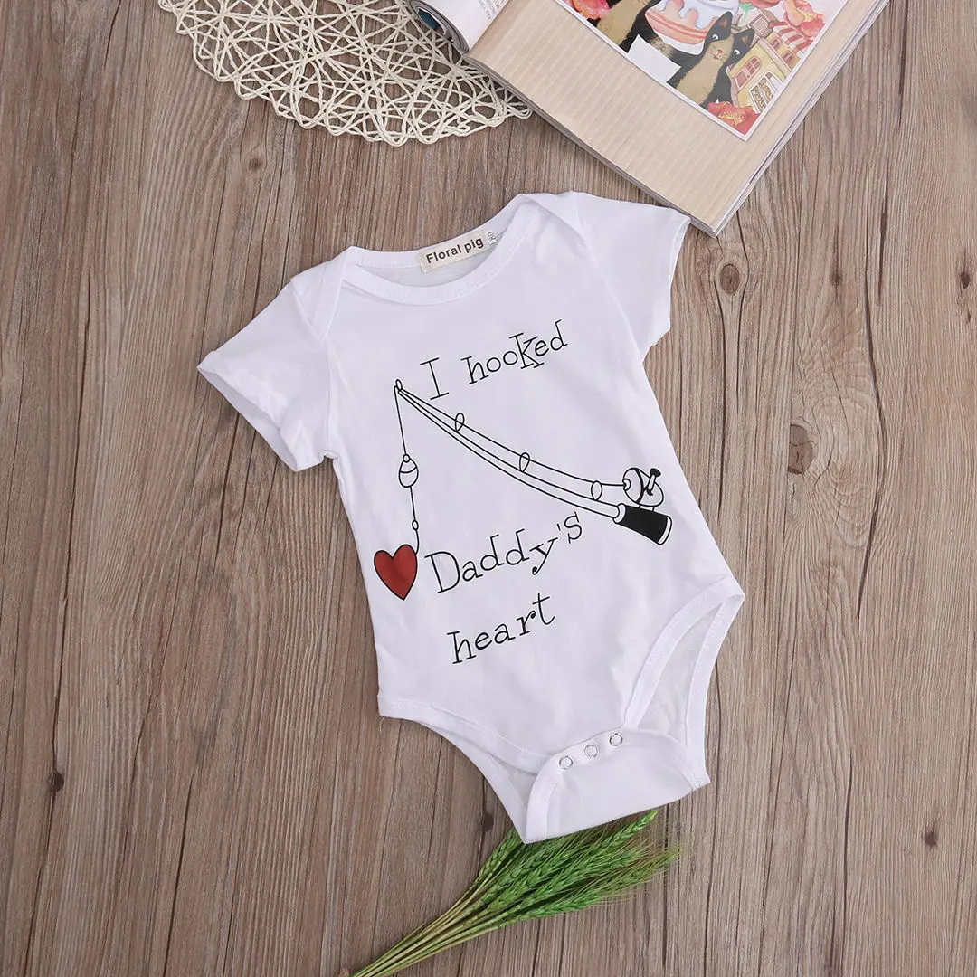 Hot sale new baby Bodysuits I Hooked Daddys Heart Newborn Baby Boy Girl