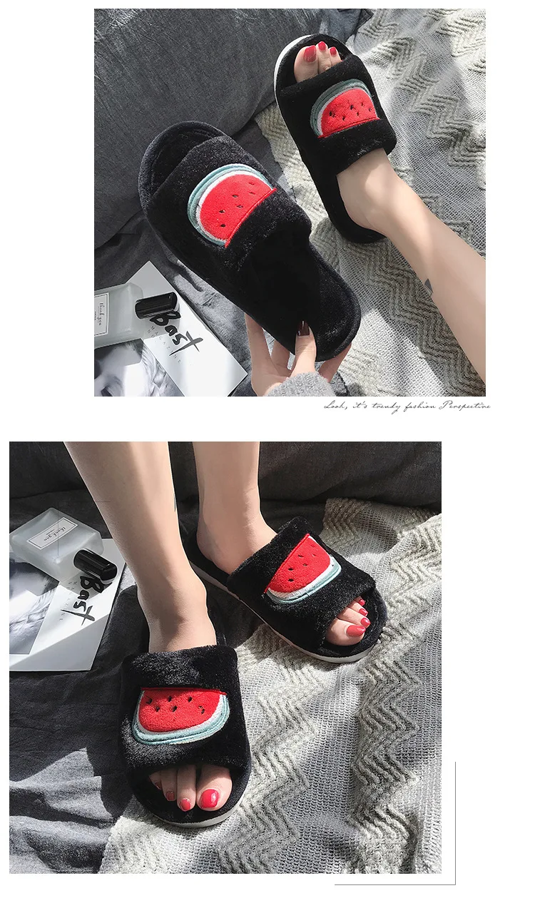 winter indoor slippers warm Fur Slides Fluffy Cute fruit women Slippers soft female flop flips Wholesale Drop shipping