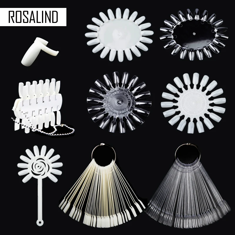 

ROSALIND False Nail Color Card Transparent White Practice Nails Art Buckle Ring Manicure Tips For 9 Patterns Gel Varnish Tools