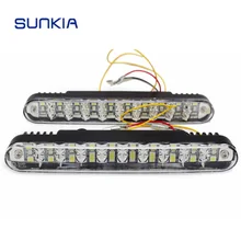 SUNKIA 2 шт./пара супер белые высокие Мощность 20 светодиодный Универсальный Автомобильный светильник дневного света DRL с поворотник Лидер продаж SUNKIA 2 шт./пара супер белые высокие Мощность 20 светодиодный Универсальный Автомобильный светильник дневного света DRL с поворотник Лидер продаж