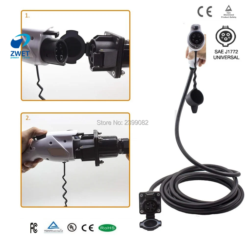 

ZWET J1772 cable EVSE Type 1 LEVEL 1Type1 plug to Socket j1772 with cables of 5M For 32amp 110 to 250 v original top quality