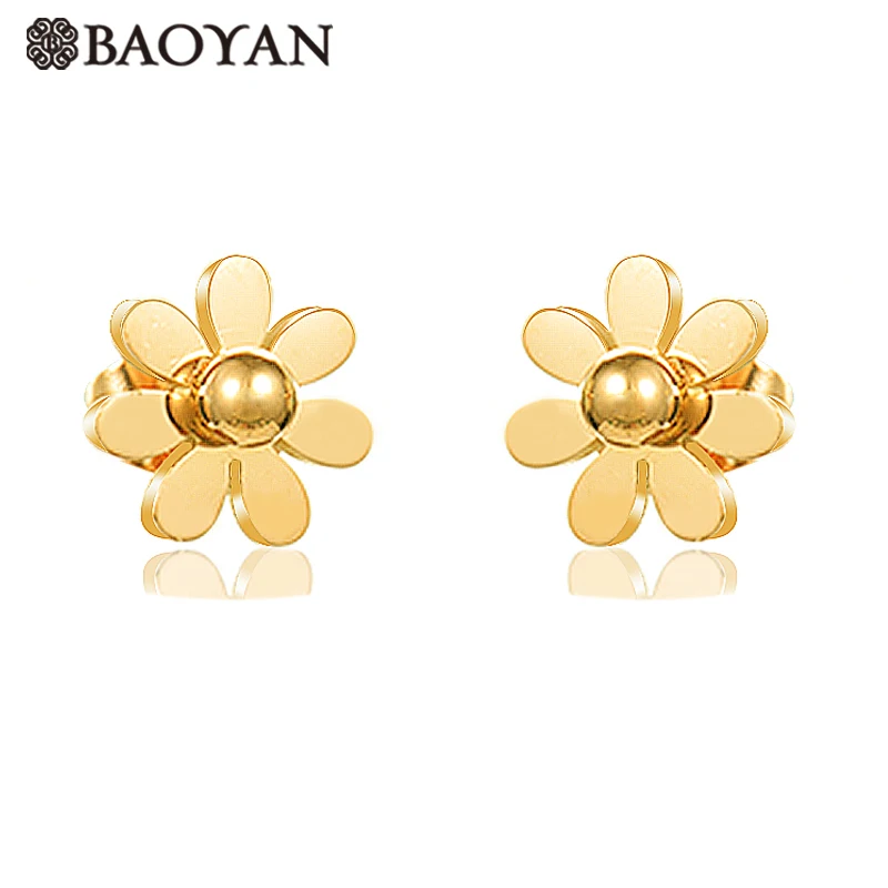 

Fashion Small Flower Stud Earring For Women Gold Silver Rose Gold Color Stainless Steel Double Sided Earrings