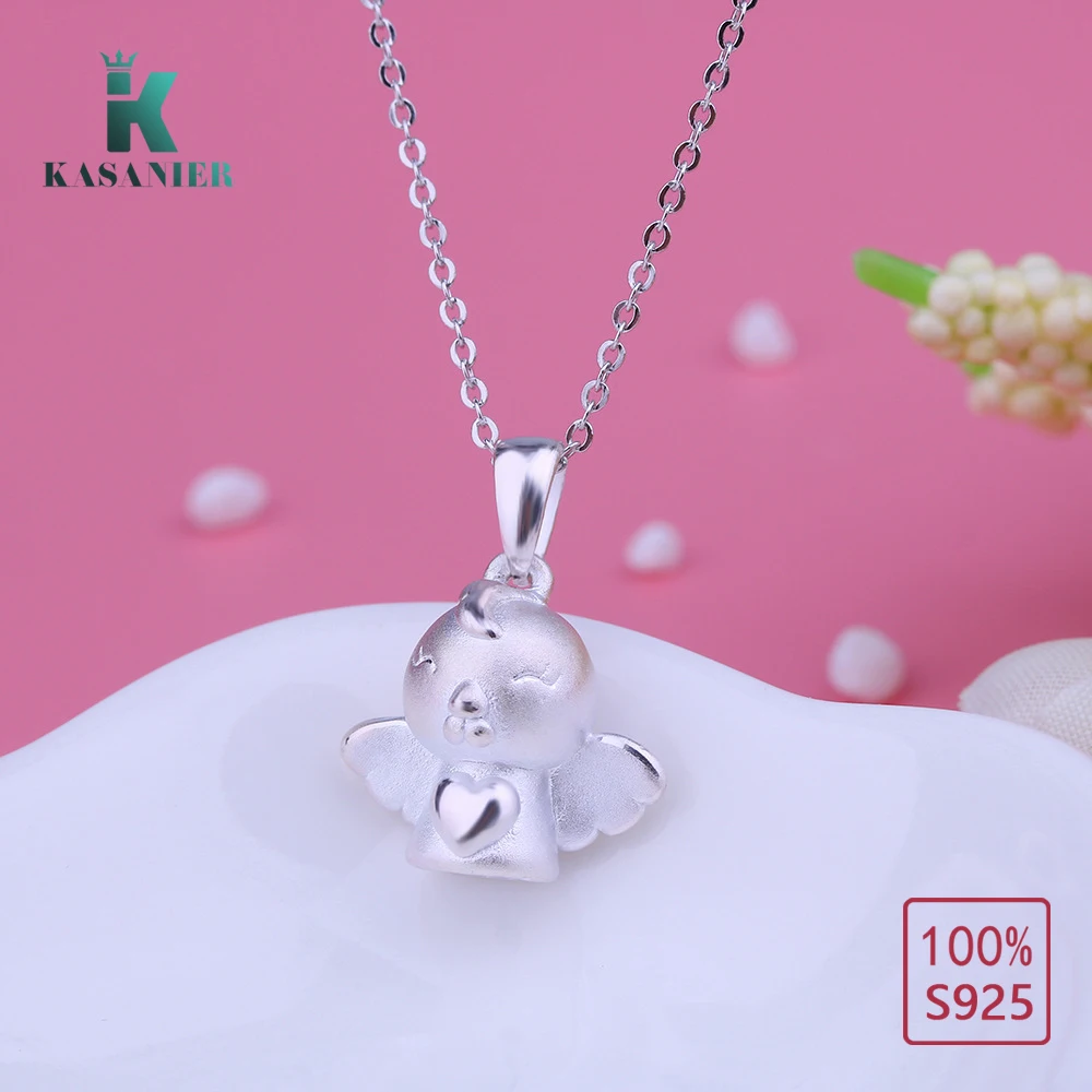 100% Стерлинговое Серебро 925 пробы кулон ангела для девочки модное ожерелье женщин