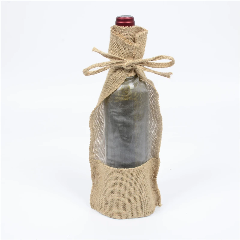 

500pcs Clear Window Natural Jute Wine Bottle Covers Organza Burlap Pouch Gift Bags 6.3"x12.6" Christmas Party Sack Wholesale