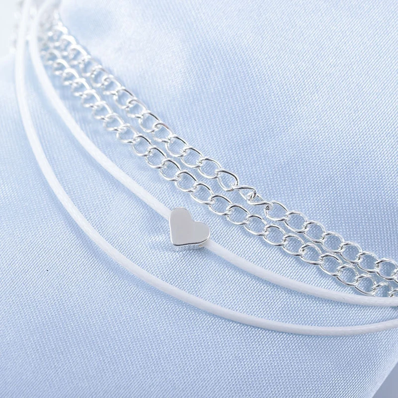 Qevila Simple sexy Heart Ankle Bracelets Invisible Fish Line S925 Color Anklet bracelet for Women Barefoot Sandals Anklet Chains (10)