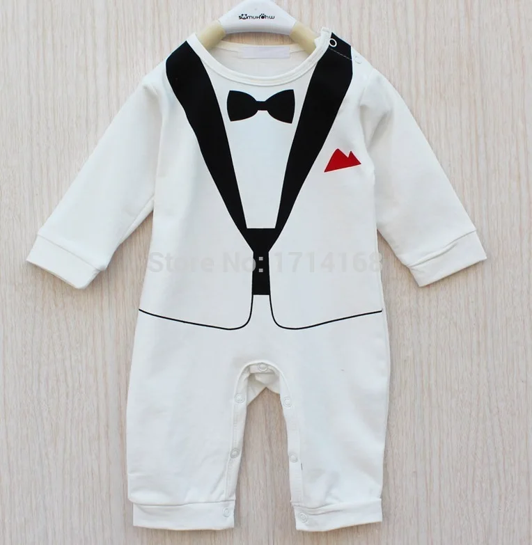 Image 2014 Tuxedo Baby Rompers 1pcs lot Long Sleeve Gentleman One Pieces Clothes Toddler Body suits Baby Overalls