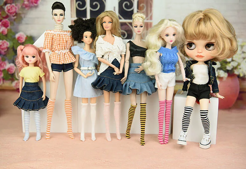 5 пара/лот носки средней длины для кукол Blythe цветные Барби хлопковые 1/6 аксессуары