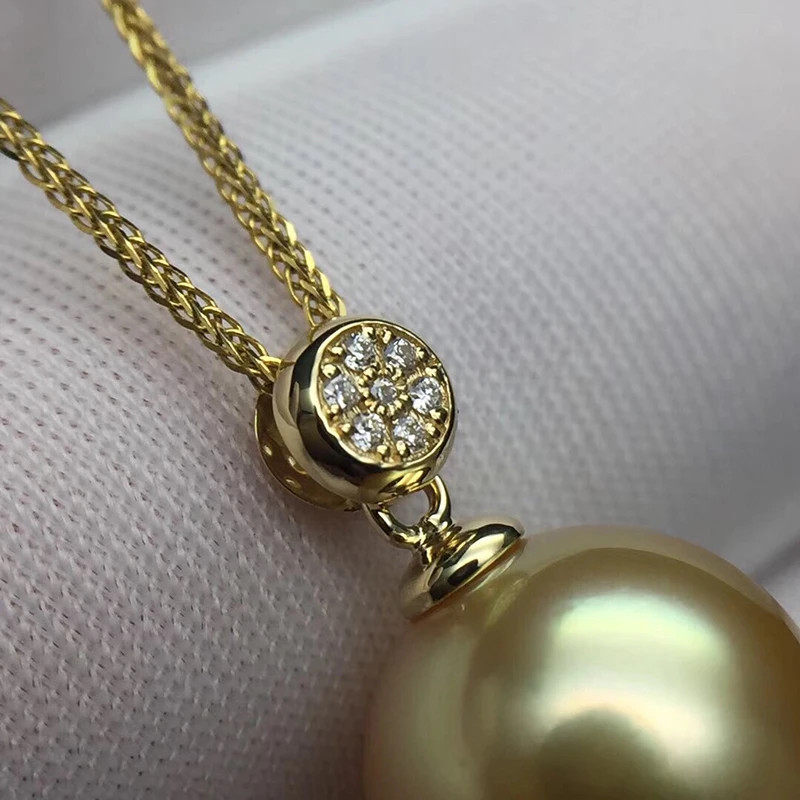 Sinya Real diamond southsea golden pearl pendant 18K Gold necklace choker include au750 gold chains For women Mum girls Gift (2)