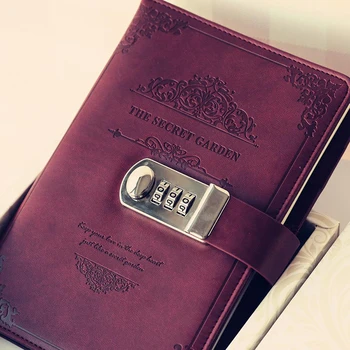 

creative stationery notebook retro Password book with lock diary thread installed Notepad Business books school office supplies