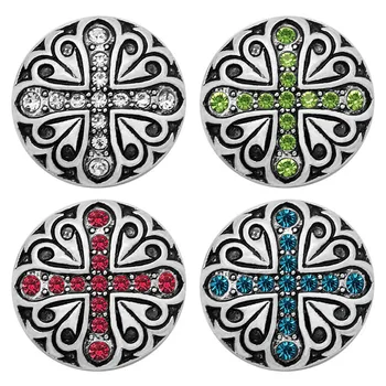 

KZ2095 New Elegant beauty Round Cross rhinestone pattern Metal 18mm snap buttons for DIY snap jewelry charm fittings wholesale