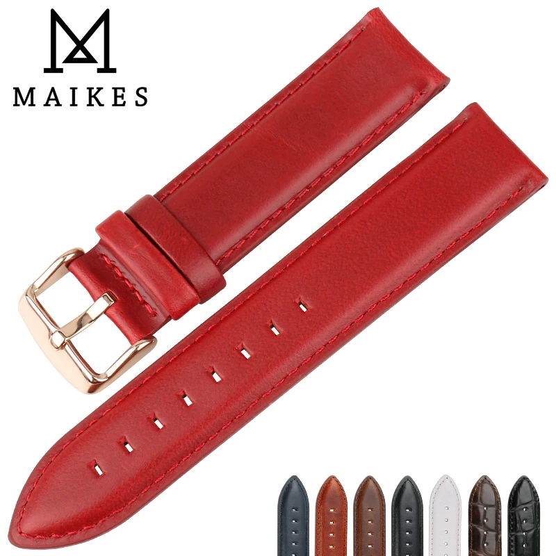 Ремешок для часов MAIKES кожаный ремешок красного цвета с застежкой из розового