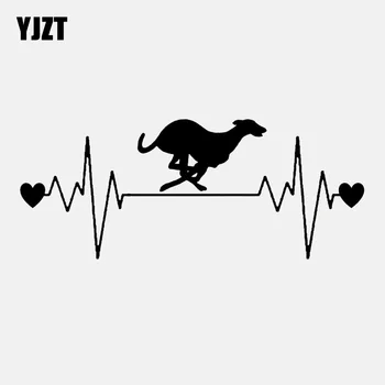 

YJZT 16.5CM*6.7CM Lovely Dog racing Whippet Heartbeat Line Vinyl Black/Silver Car Sticker C22-1176
