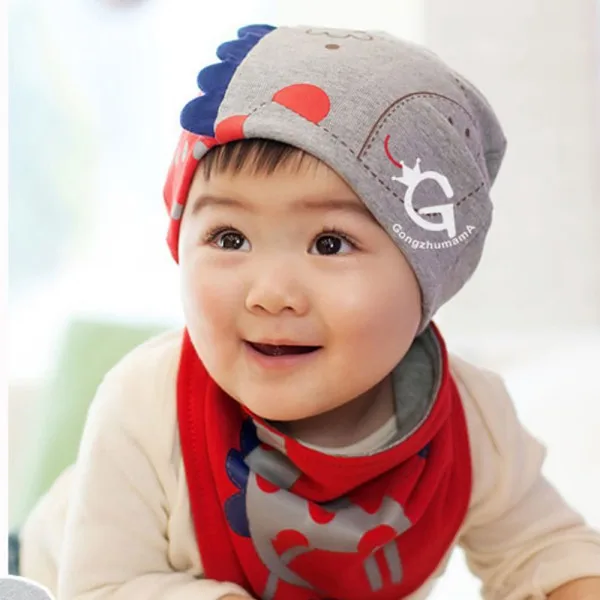 

Hot Sales 2Pcs Sets Spring Winter Baby Boys Girls Patchwork Pattern Soft Cotton Hedging Hat Cap+Triangle Bibs Saliva Towel