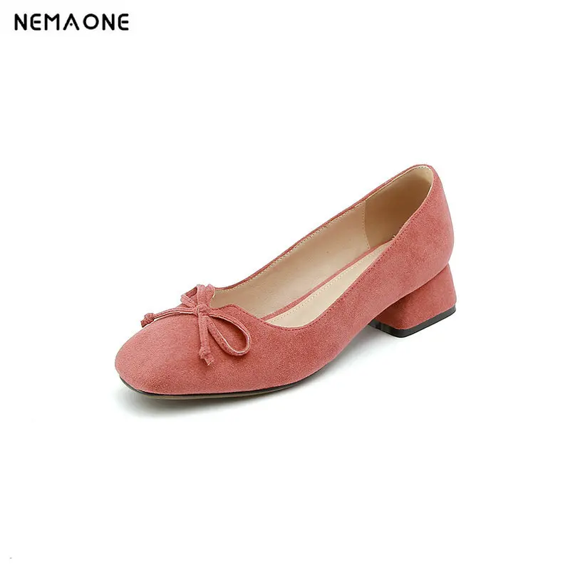 

2019 Fashion New Women Pumps High Heels Lady Flock Thick with Spring Square Single Shoes Female Sandals Large Size 42 43