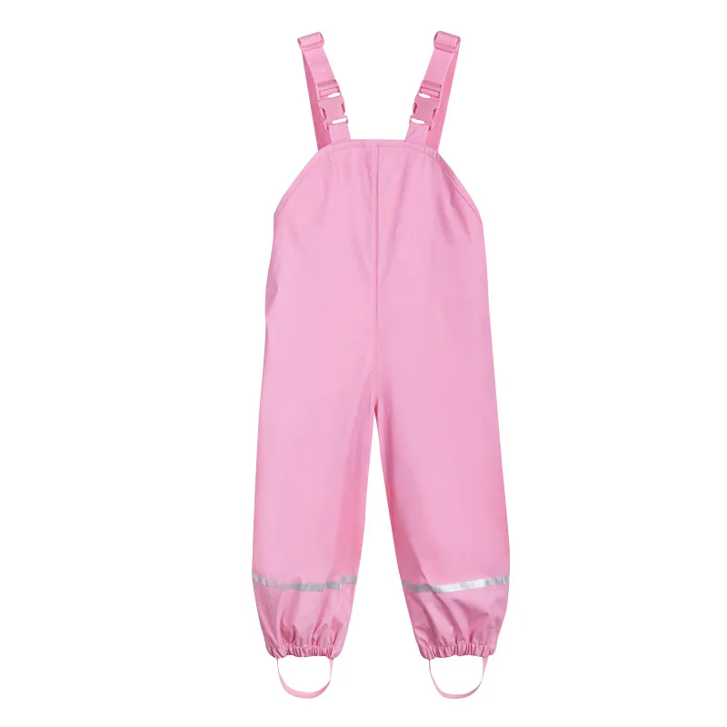 Детские непромокаемые штаны из искусственной кожи на подтяжках; Весенняя детская одежда для мальчиков и девочек; непромокаемые дышащие штаны для маленьких девочек; комбинезон; брюки - Цвет: Розовый
