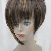 Асимметричный коричневый микс клубника блонд короткие прямые синтетические женские парик