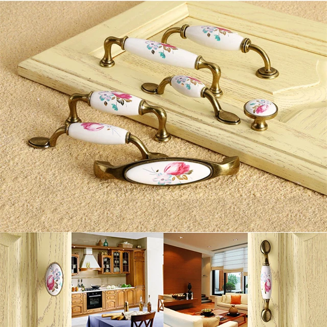 Vintage Ceramic Alloy Door Handles White Bronze DIY Home Kitchen ... Vintage Ceramic Alloy Door Handles White Bronze DIY Home Kitchen ...