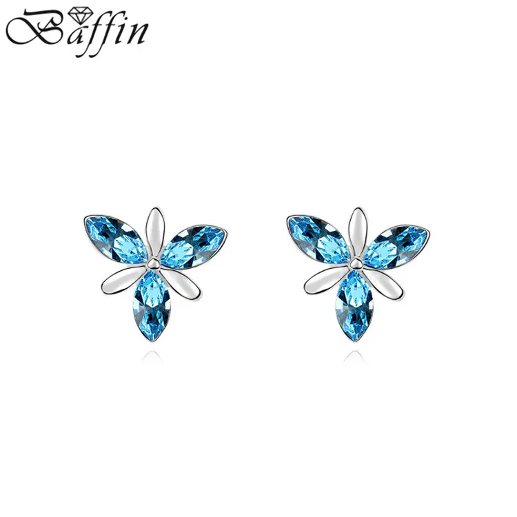 

100% Genuine Crystals from Swarovski Flower Earrings Stud Women Pendientes Ethnic Jewelry